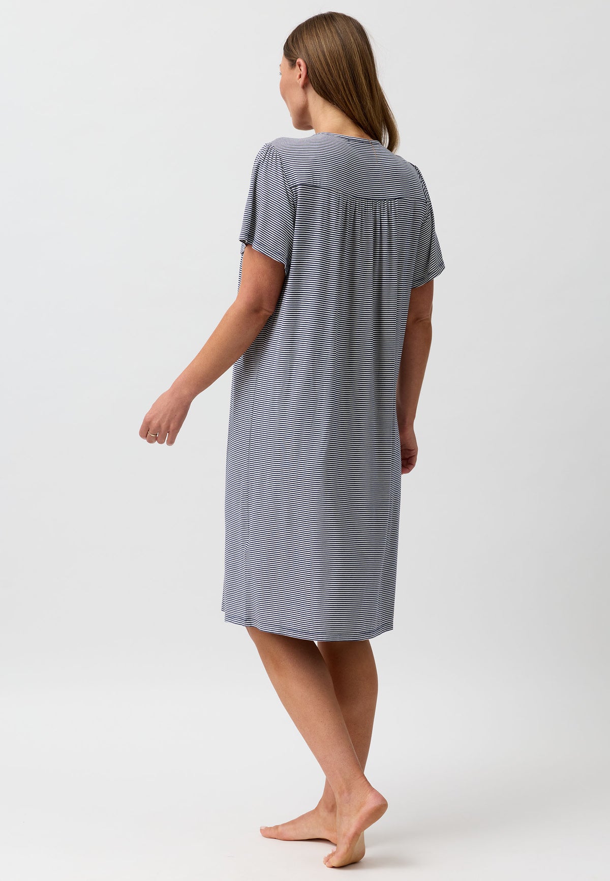 STRIPE SMOCKING NIGHTIE NAVY - Y345S6