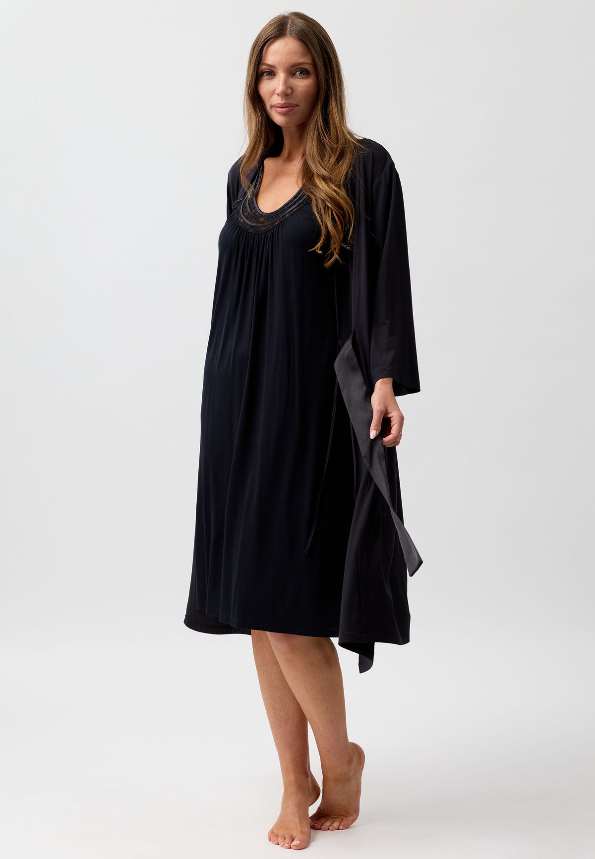SATIN TIE ROBE BLACK - Y800PL