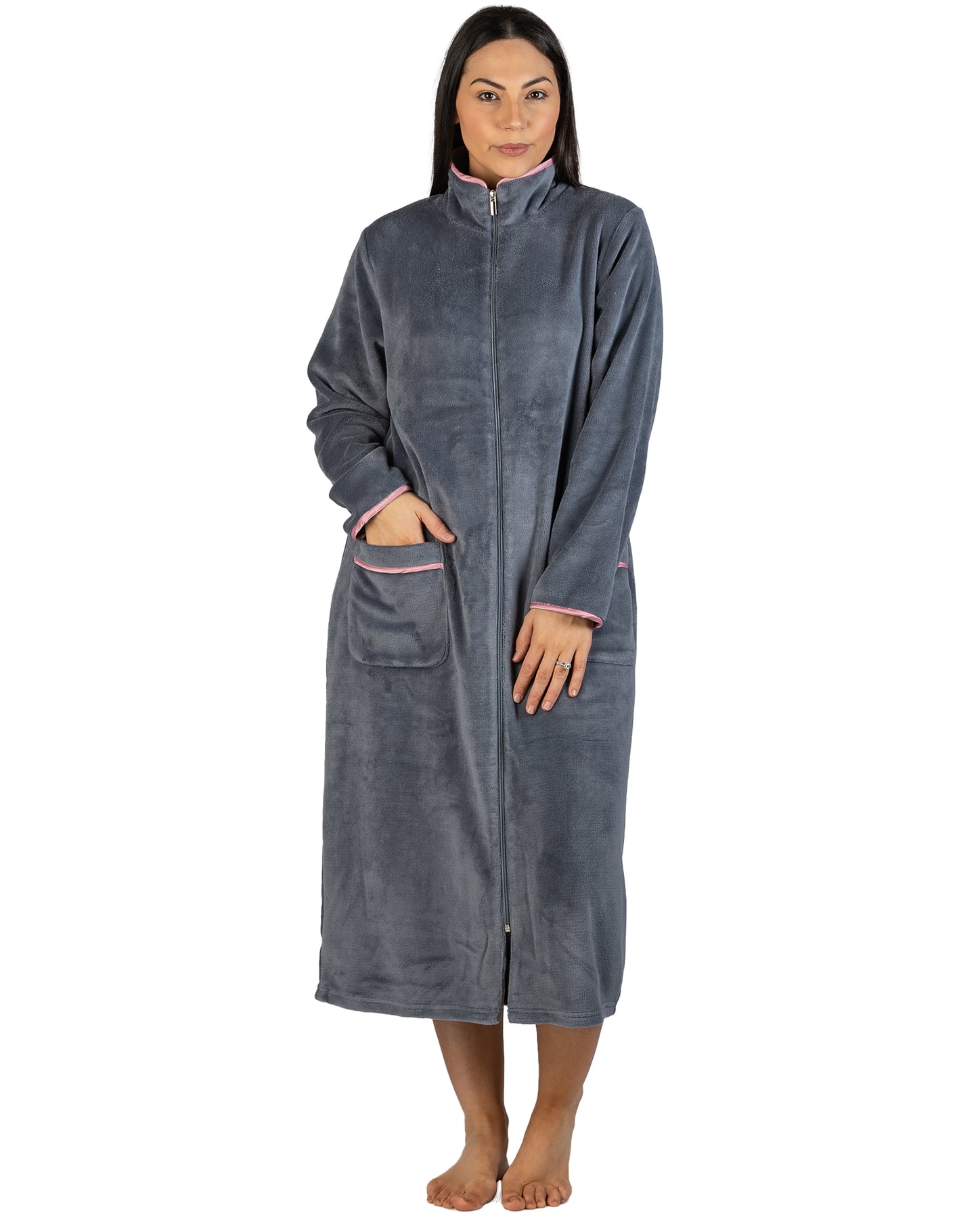 SATIN ZIP ROBE SLATE - Y801
