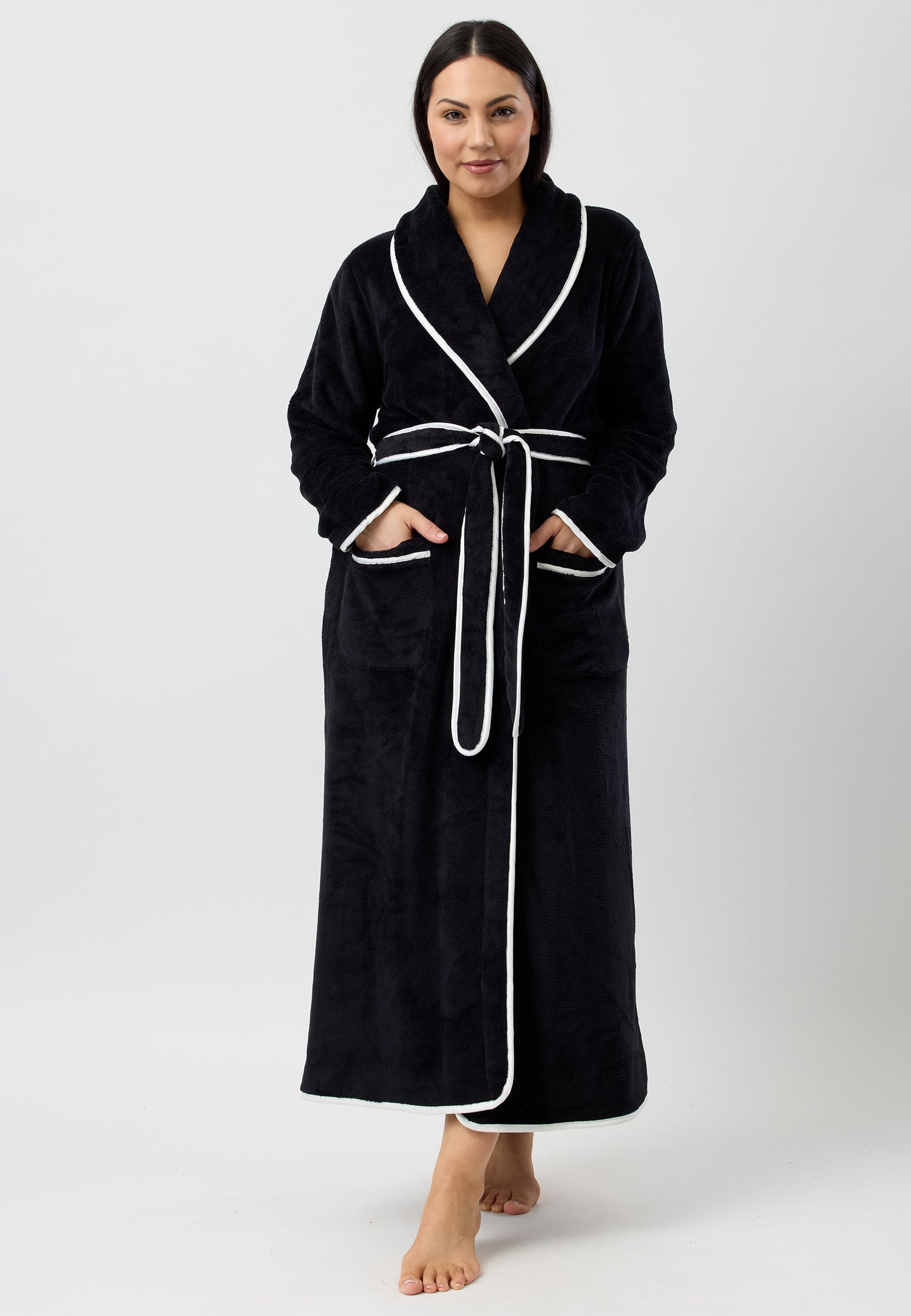 SATIN TRIM ROBE BLACK - Y806