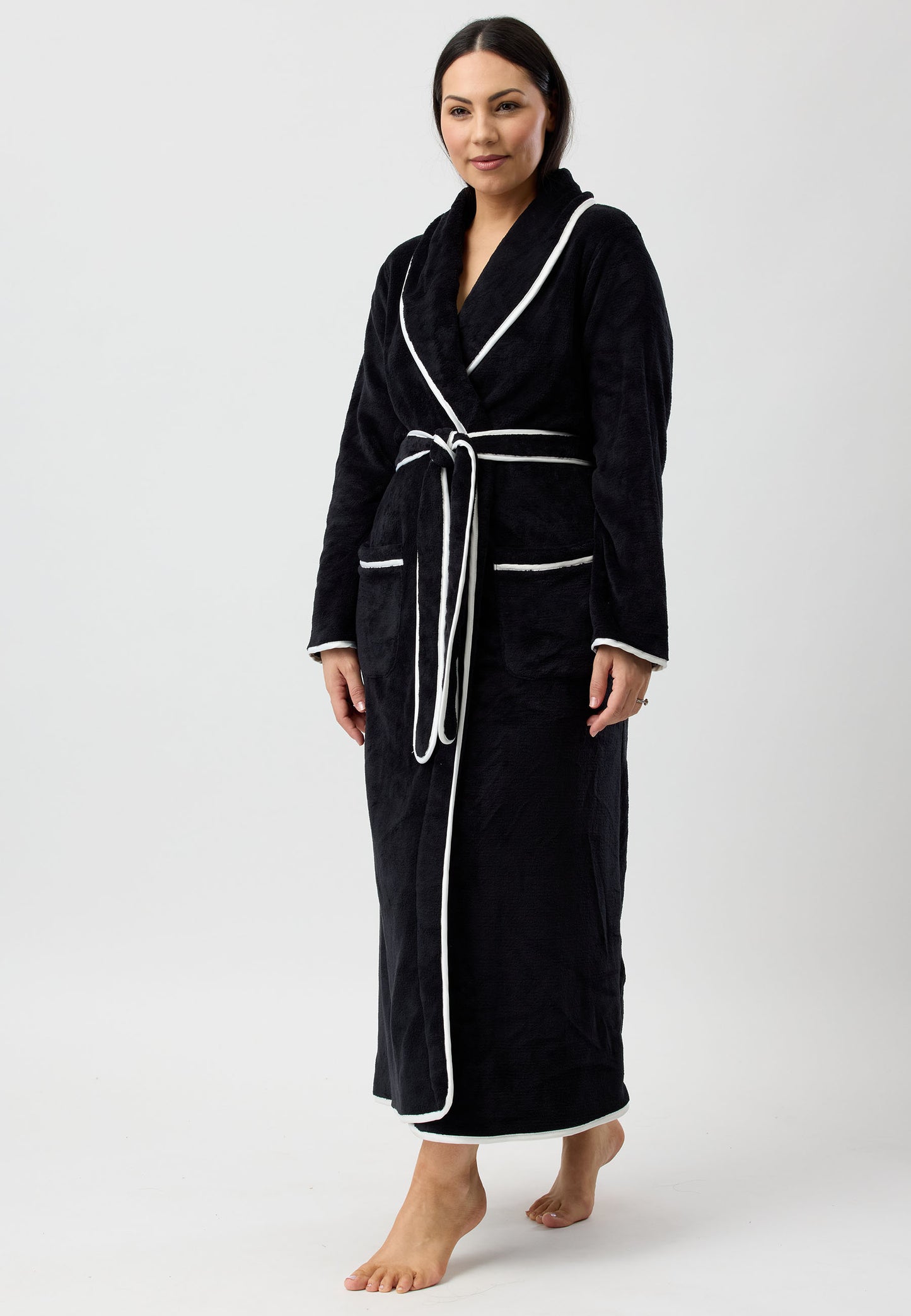 SATIN TRIM ROBE BLACK - Y806