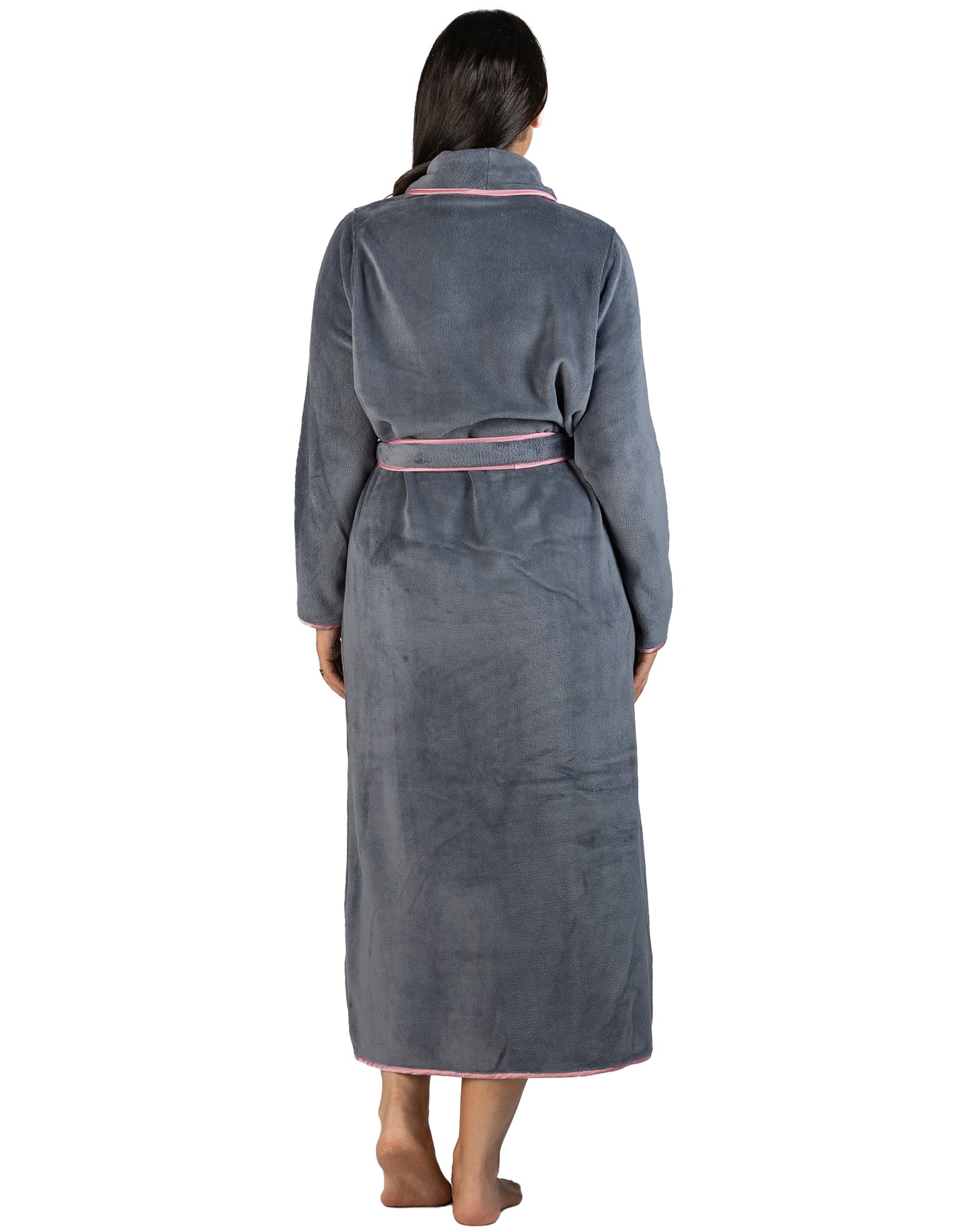 SATIN TRIM ROBE SLATE/BLUSH - Y806