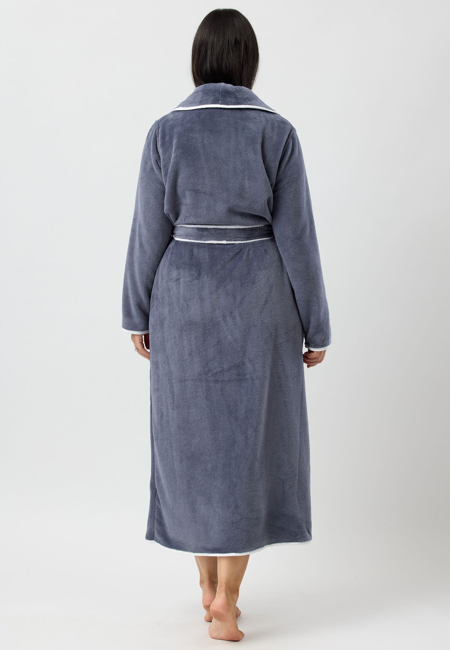 SATIN TRIM ROBE SLATE/IVORY - Y806