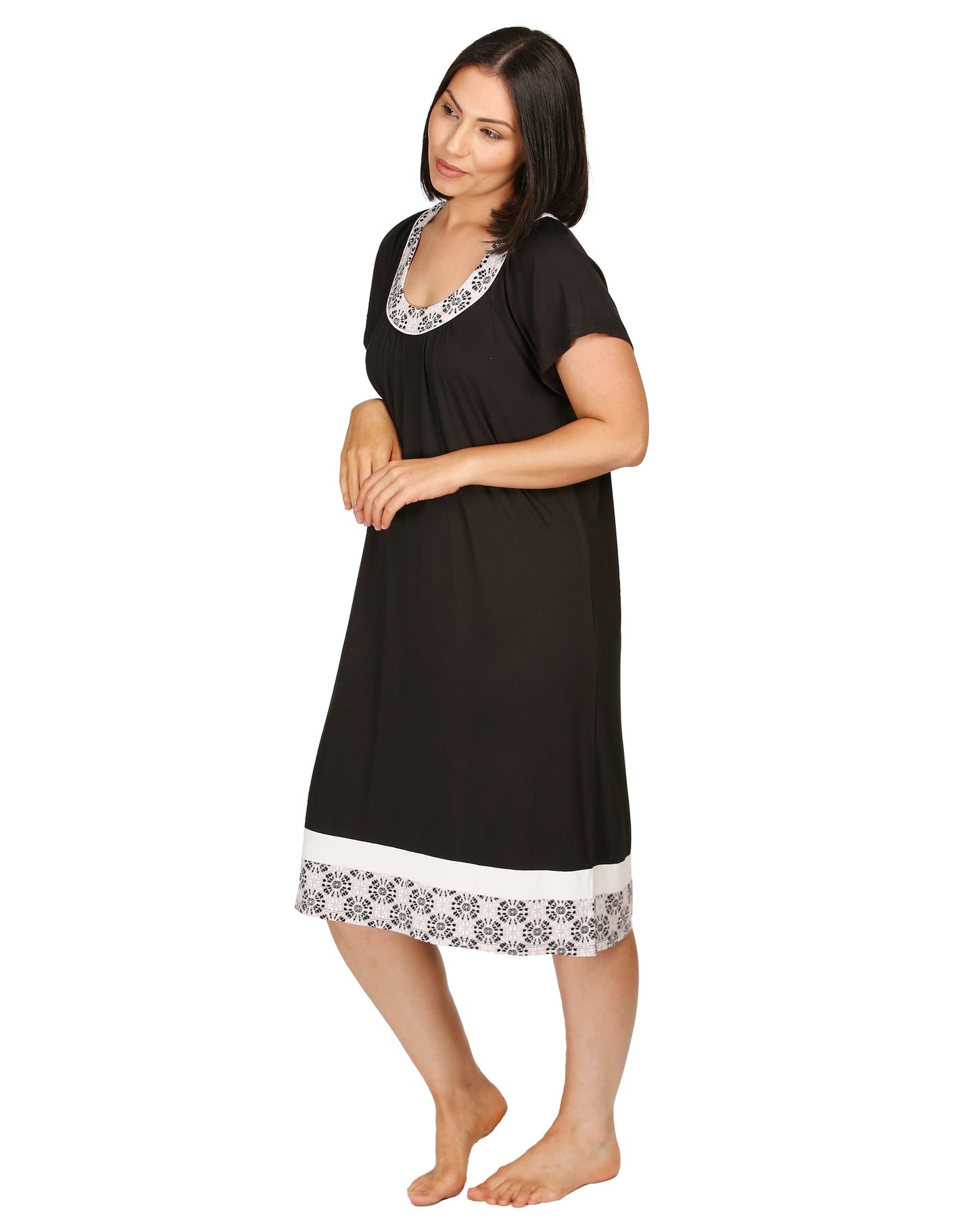BATIK SPLICED NIGHTIE BLACK - Y306B