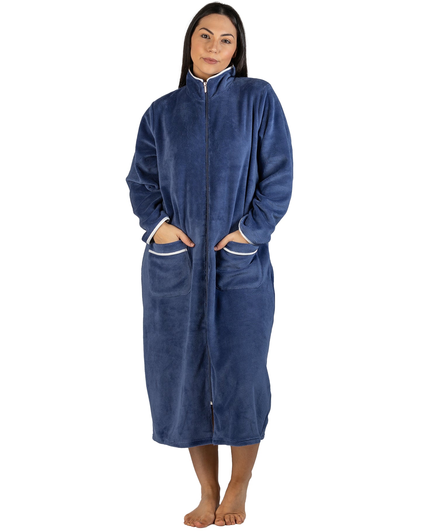 SATIN ZIP ROBE STEEL BLUE - Y801