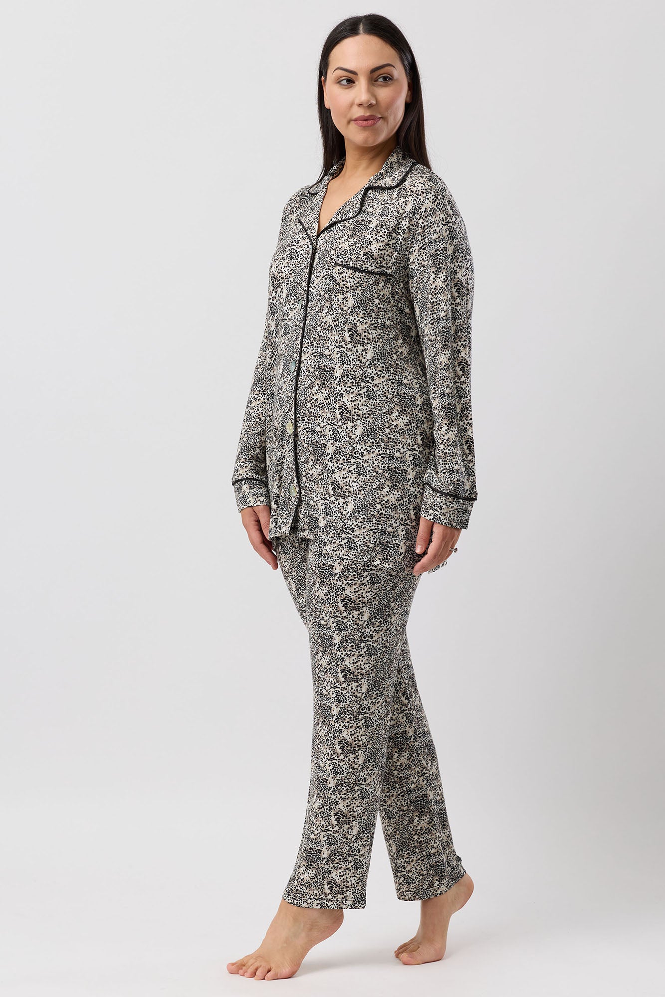 LEOPARD REVERE PJ SET BLACK - Y246L6