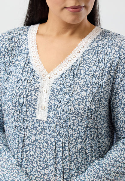 PETALS SMOCKING NIGHTIE SLATE - Y329P5