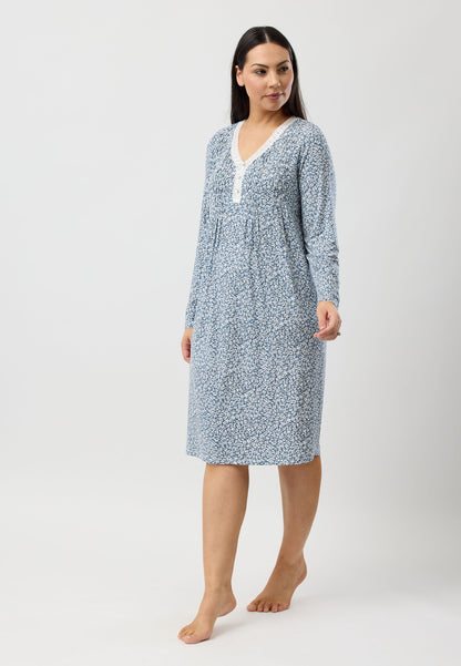 PETALS SMOCKING NIGHTIE SLATE - Y329P5