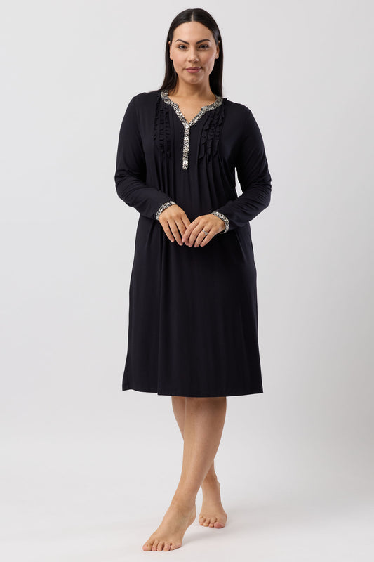 LEOPARD RUFFLE NIGHTIE BLACK - Y333L6