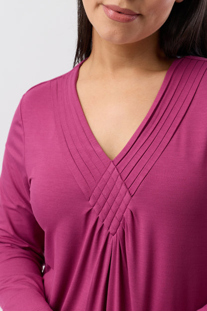 DIAMOND PLEAT NIGHTIE BORDEAUX - Y334DP