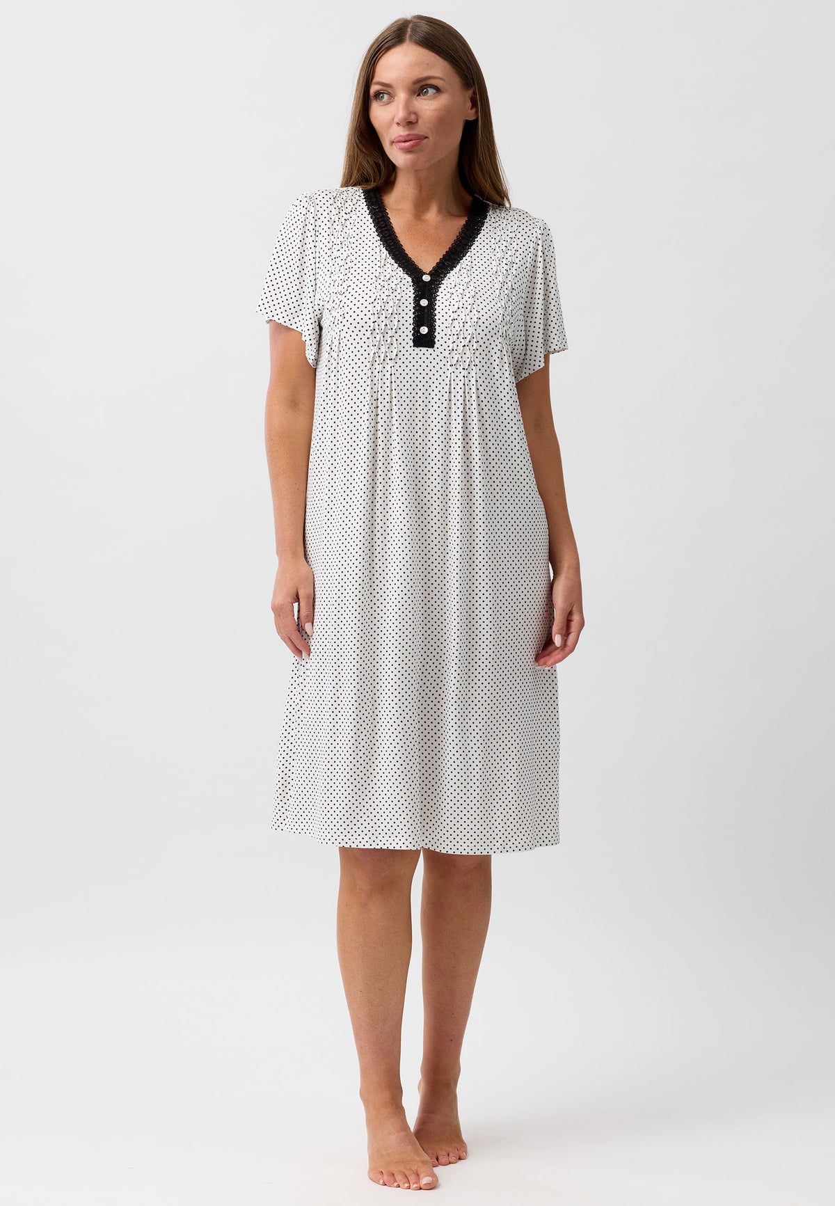 POLKADOT SMOCKING NIGHTIE BLACK - Y345P6