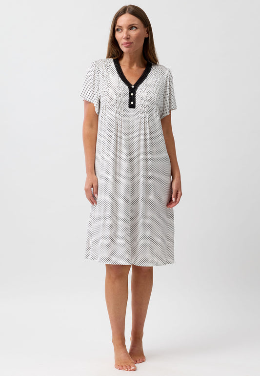 POLKADOT SMOCKING NIGHTIE BLACK - Y345P6