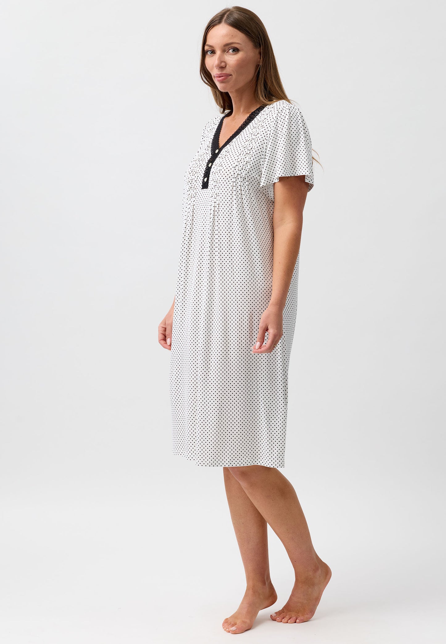 POLKADOT SMOCKING NIGHTIE BLACK - Y345P6