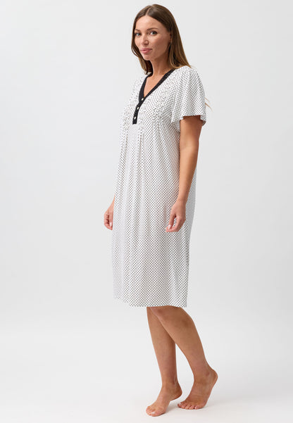 POLKADOT SMOCKING NIGHTIE BLACK - Y345P6