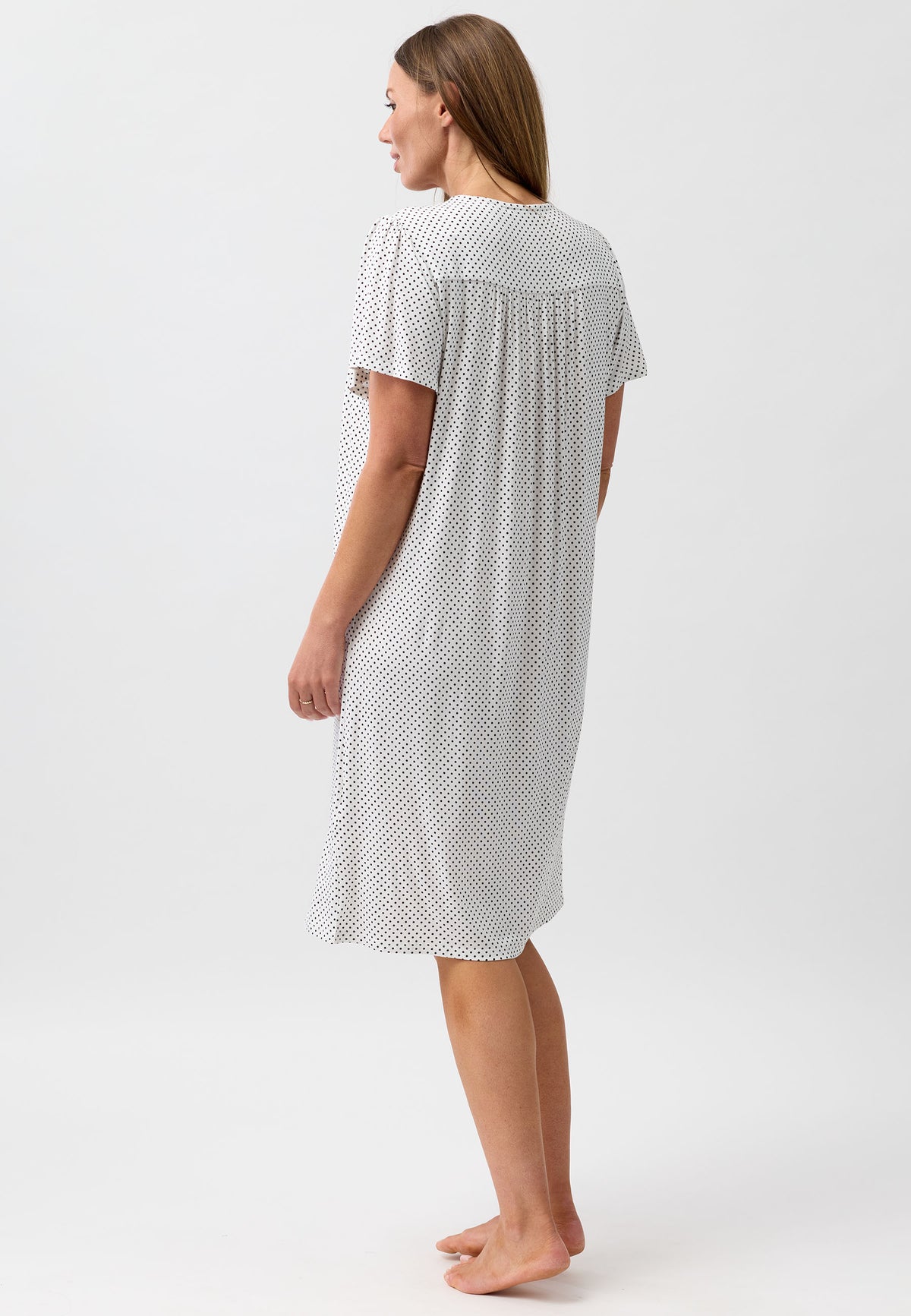 POLKADOT SMOCKING NIGHTIE BLACK - Y345P6