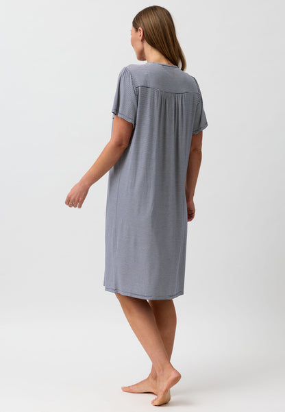 STRIPE SMOCKING NIGHTIE NAVY - Y345S6