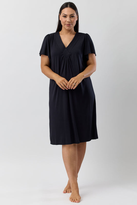 DIAMOND PLEAT NIGHTIE BLACK - Y346PL
