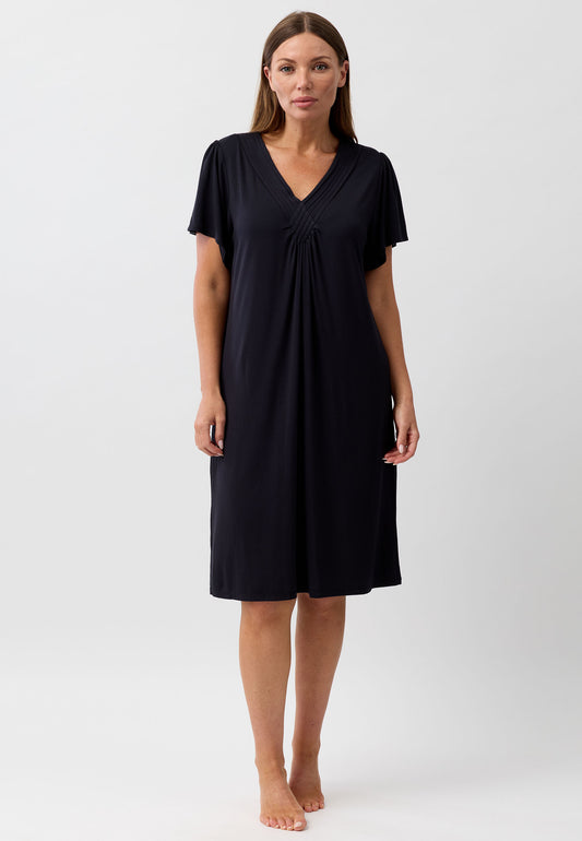 DIAMOND PLEAT NIGHTIE BLACK - Y346PL