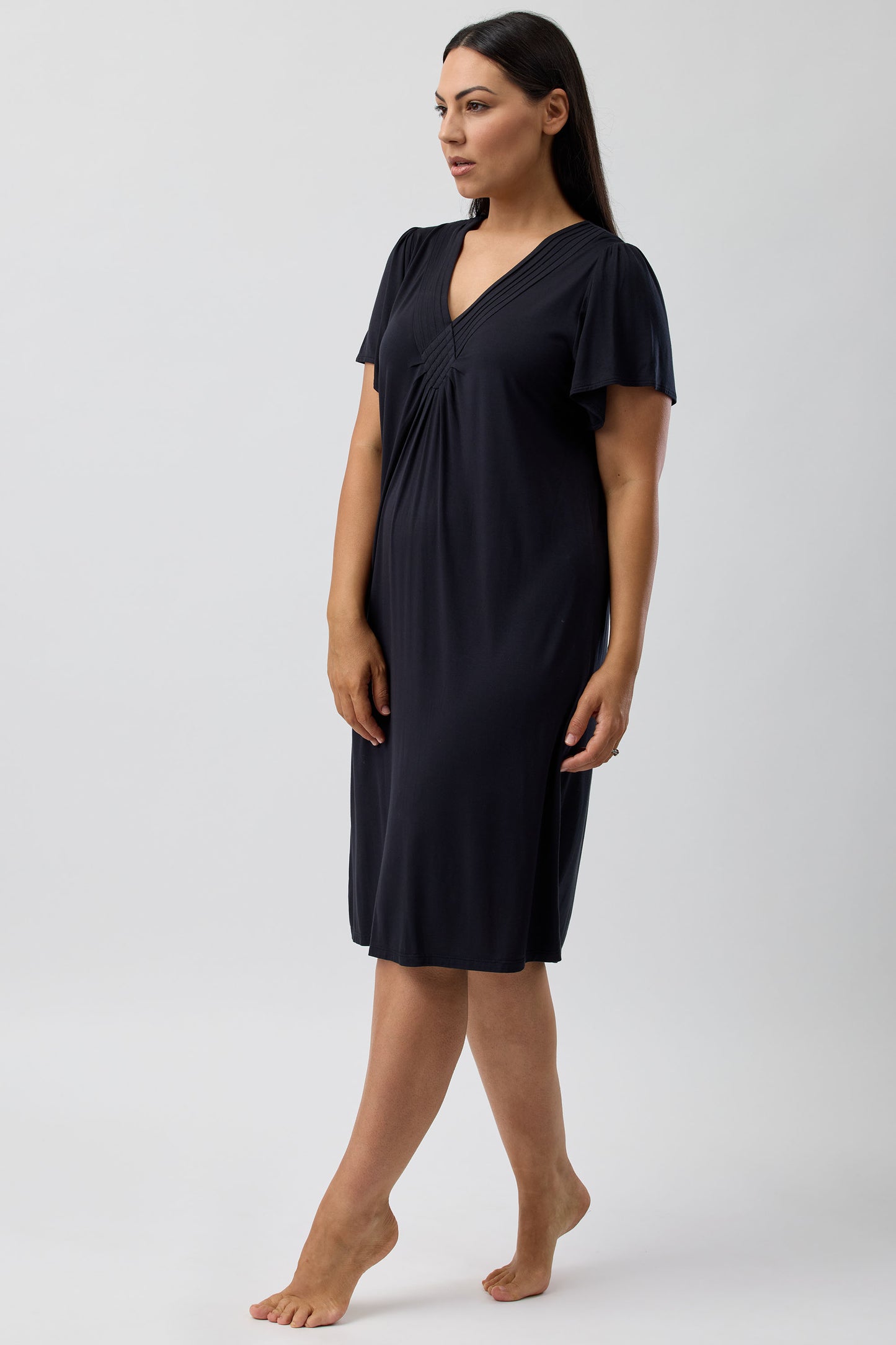 DIAMOND PLEAT NIGHTIE BLACK - Y346PL