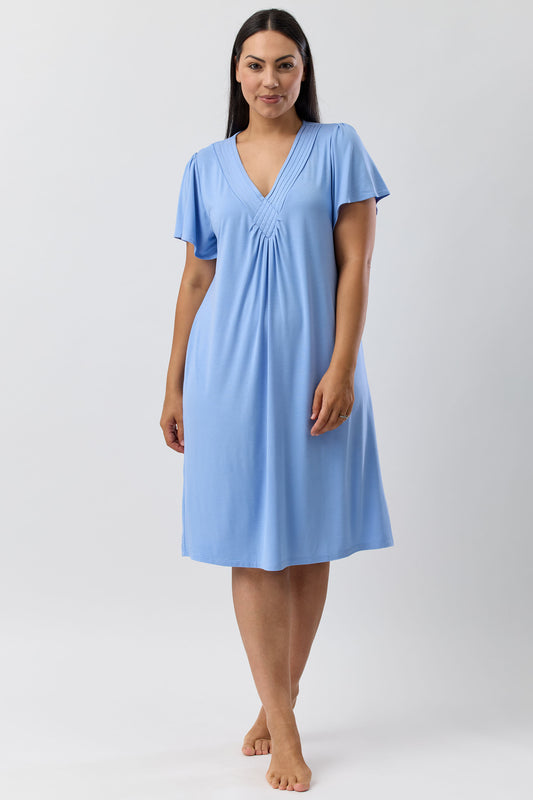 DIAMOND PLEAT NIGHTIE BLUEBELL - Y346PL