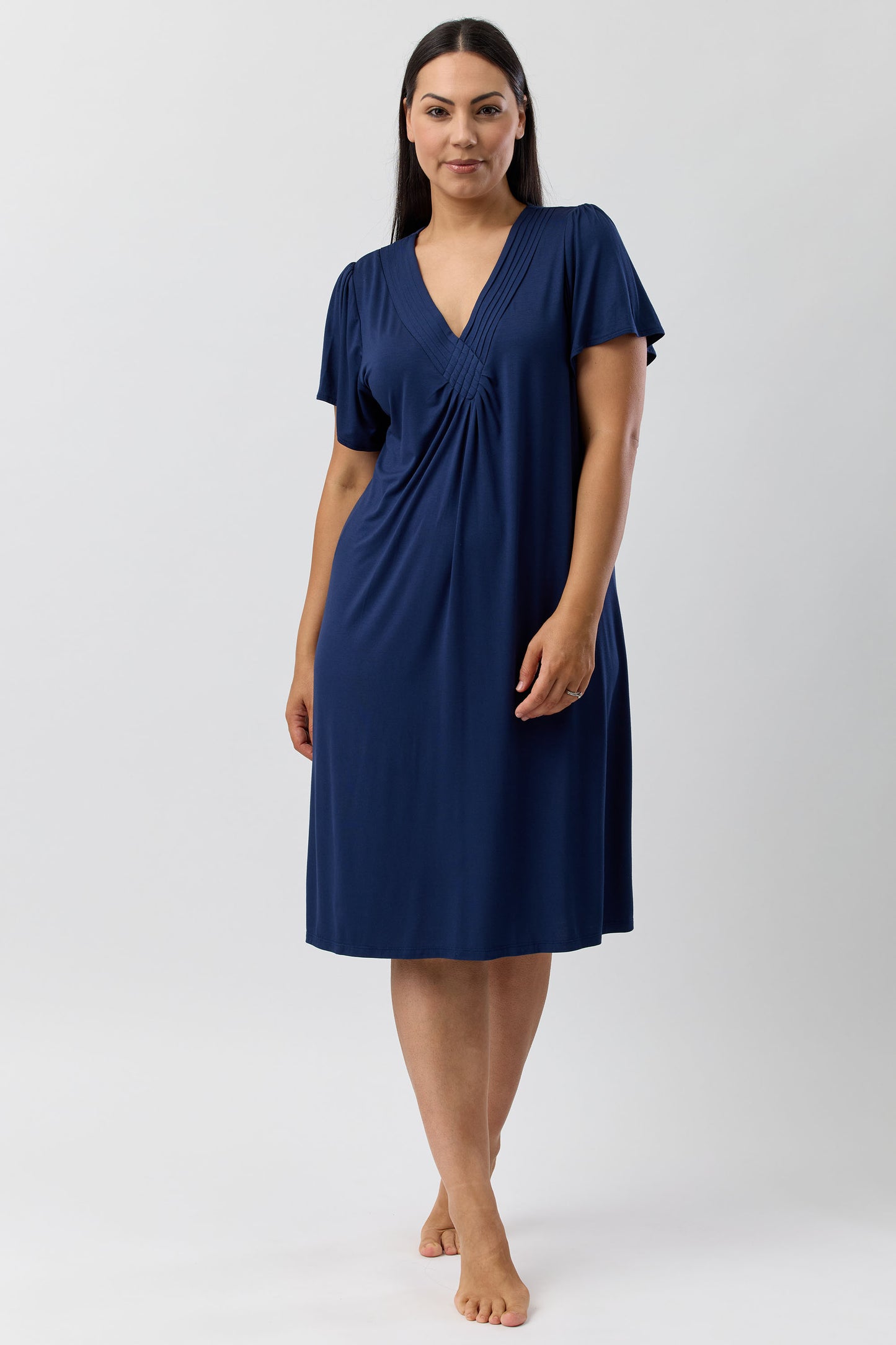 DIAMOND PLEAT NIGHTIE NAVY - Y346PL