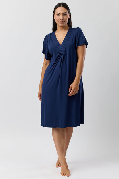 DIAMOND PLEAT NIGHTIE NAVY - Y346PL
