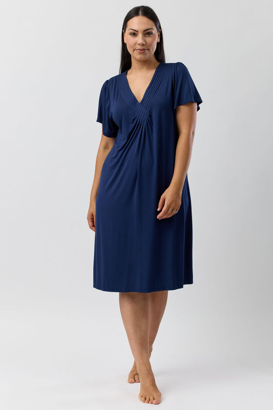 DIAMOND PLEAT NIGHTIE NAVY - Y346PL