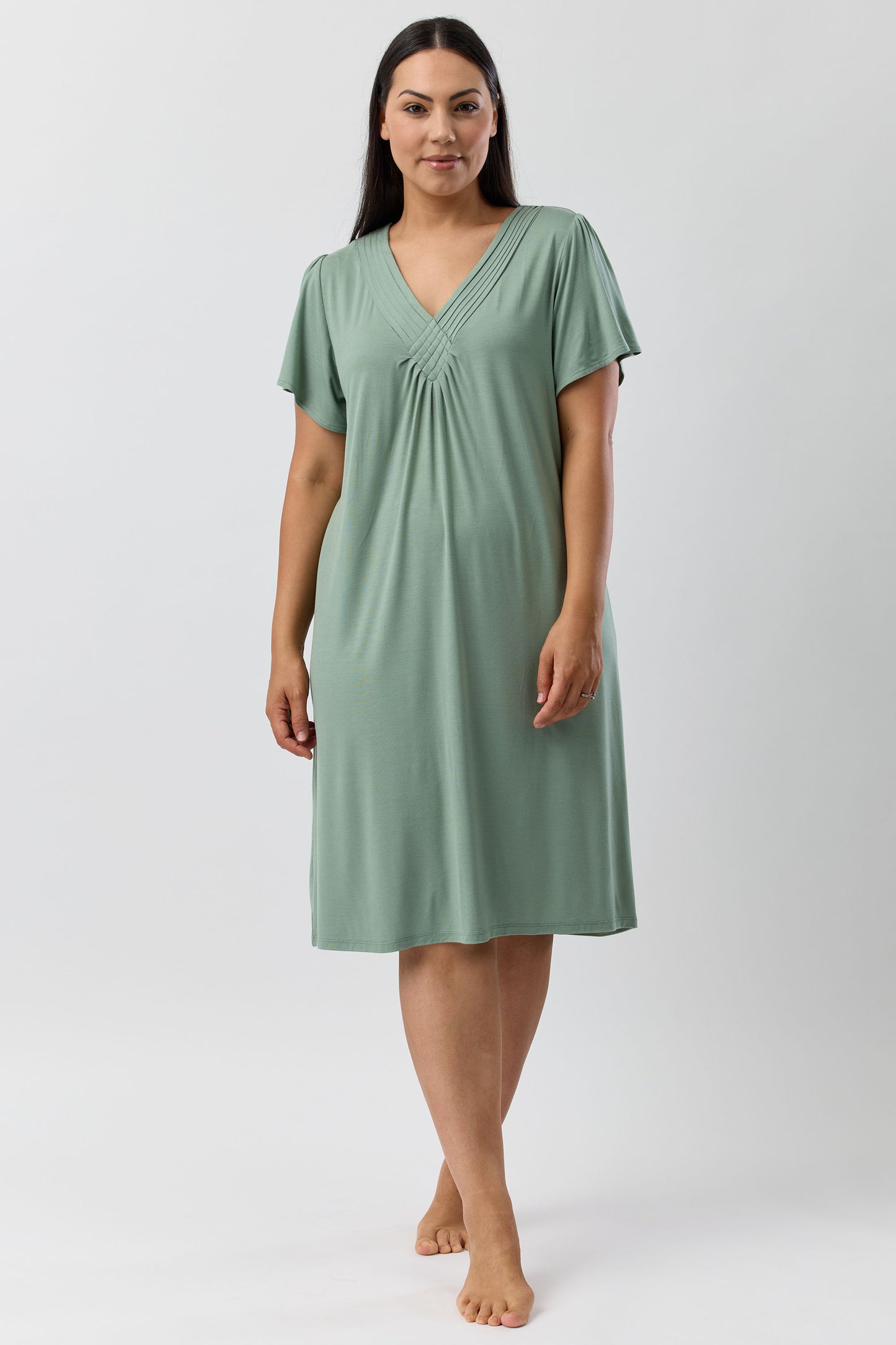 DIAMOND PLEAT NIGHTIE SAGE - Y346PL