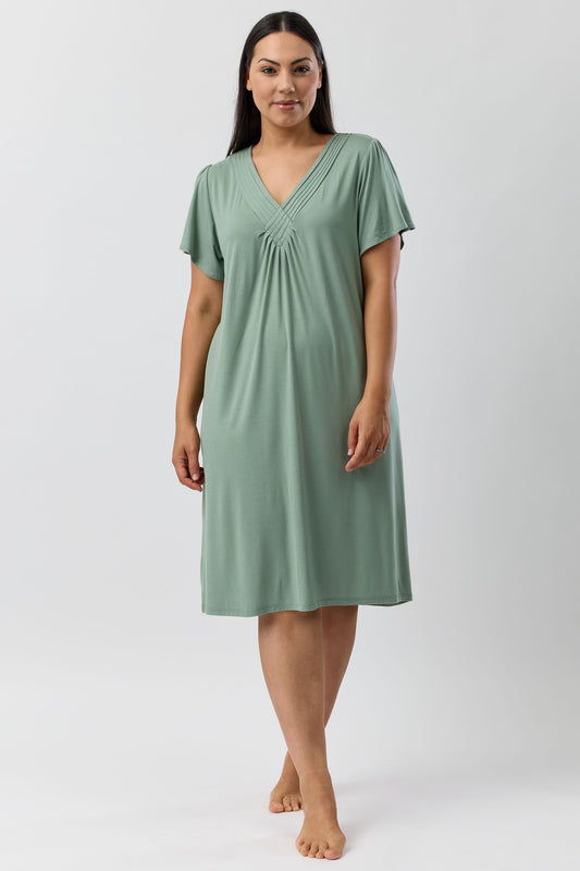 DIAMOND PLEAT NIGHTIE SAGE - Y346PL