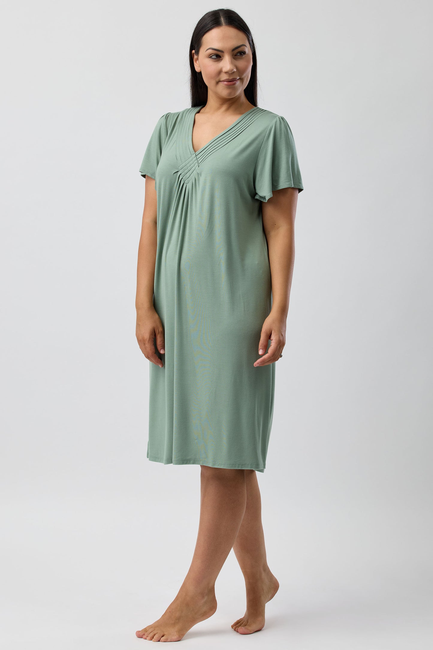 DIAMOND PLEAT NIGHTIE SAGE - Y346PL