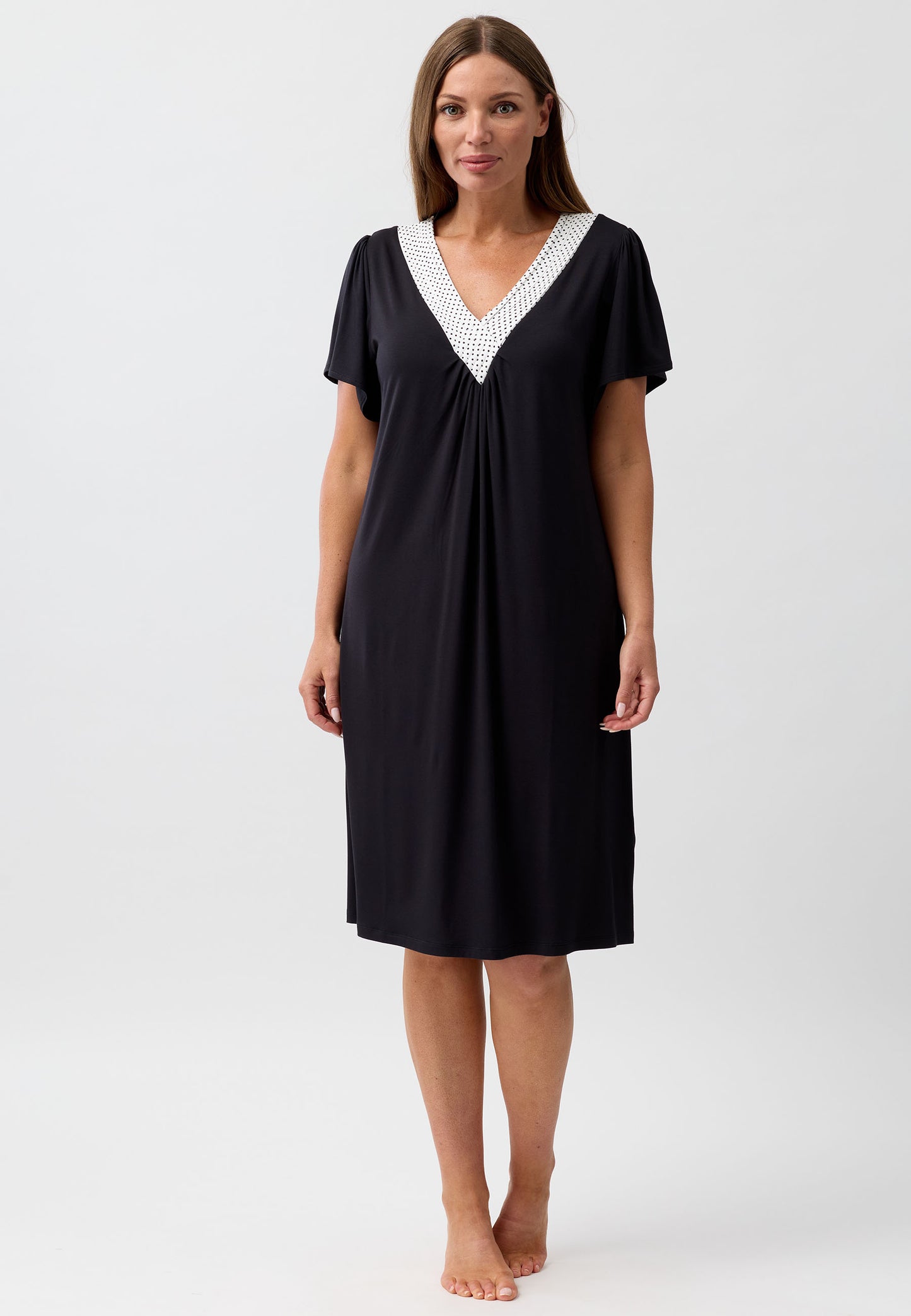 POLKADOT PLEAT NIGHTIE BLACK - Y346PP6
