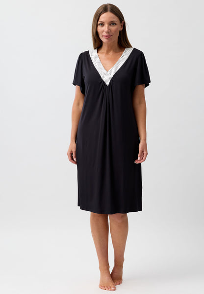 POLKADOT PLEAT NIGHTIE BLACK - Y346PP6
