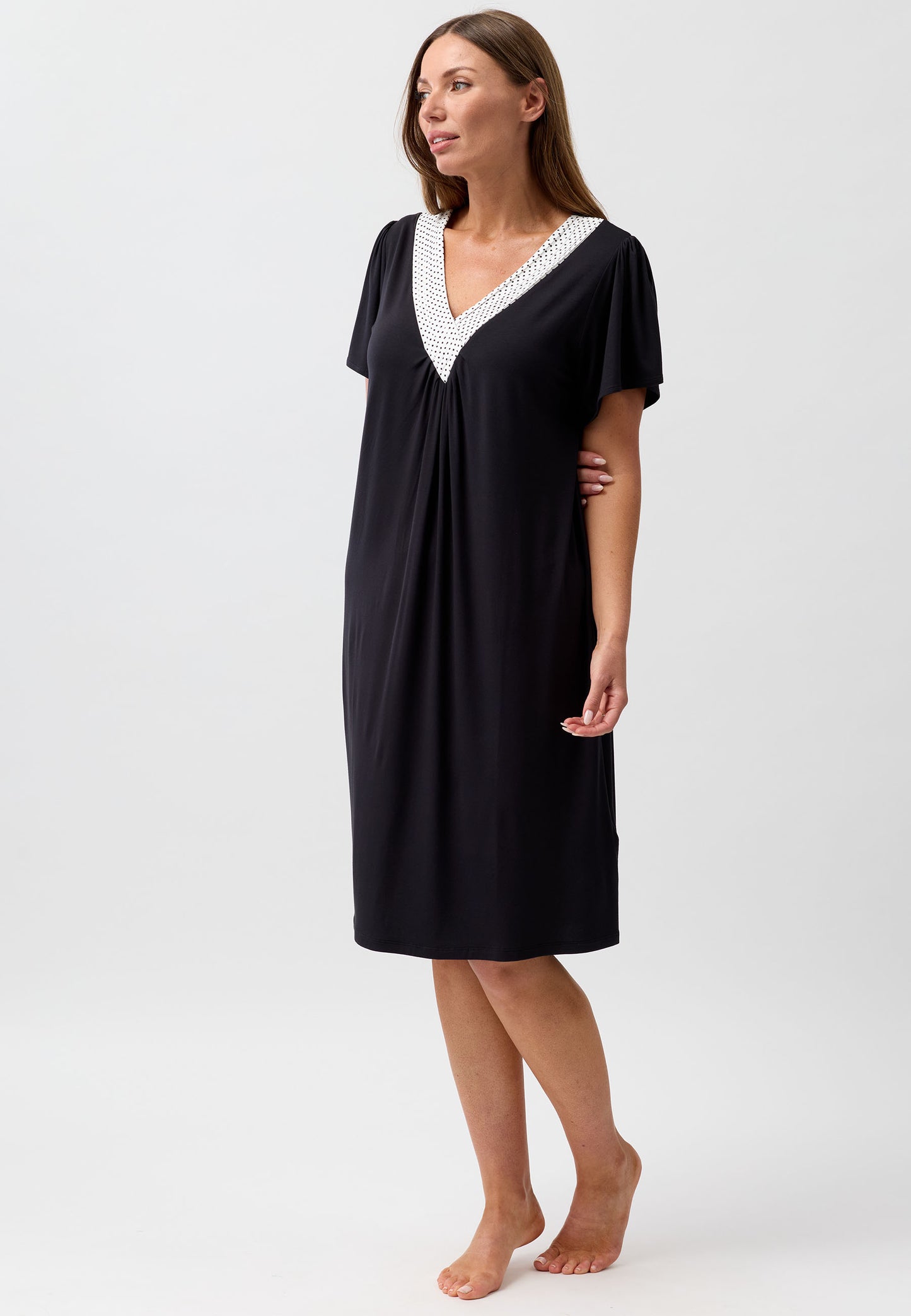 POLKADOT PLEAT NIGHTIE BLACK - Y346PP6