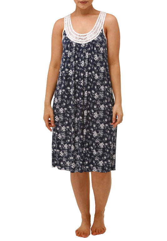 SLEEVELESS DAISY NIGHTIE Y446 - NAVY