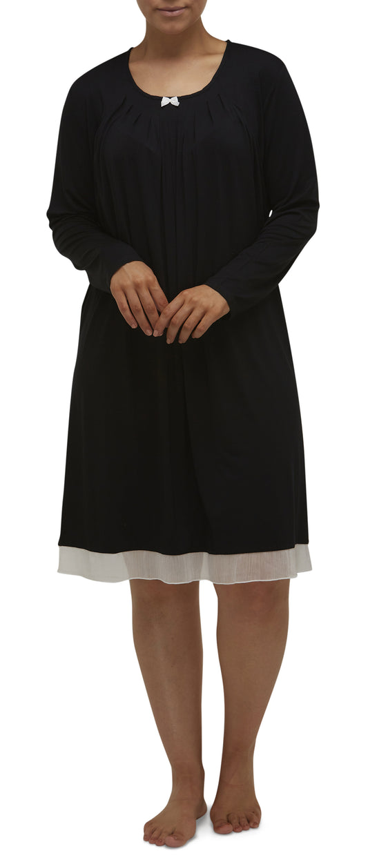 GEORGETTE TRIM NIGHTIE BLACK - Y669