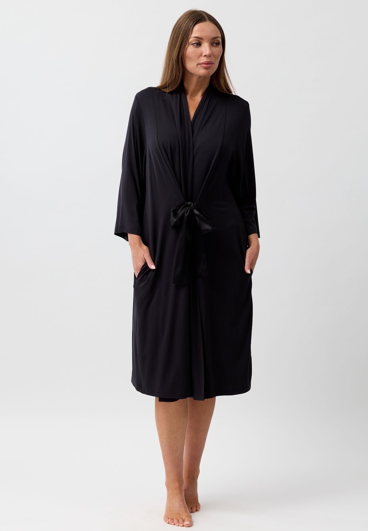 SATIN TIE ROBE BLACK - Y800PL