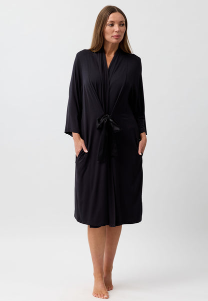 SATIN TIE ROBE BLACK - Y800PL