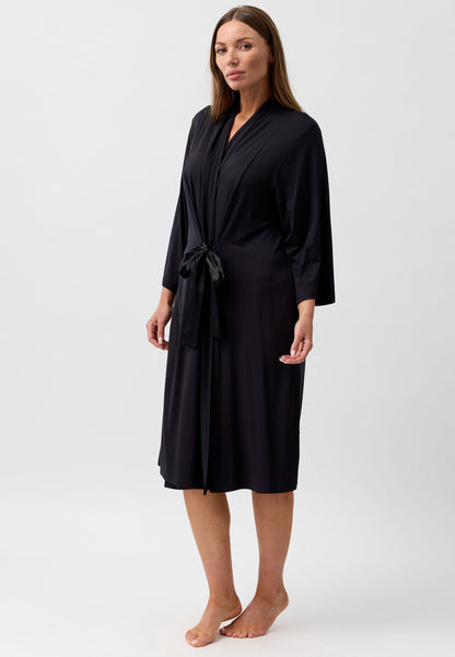SATIN TIE ROBE BLACK - Y800PL