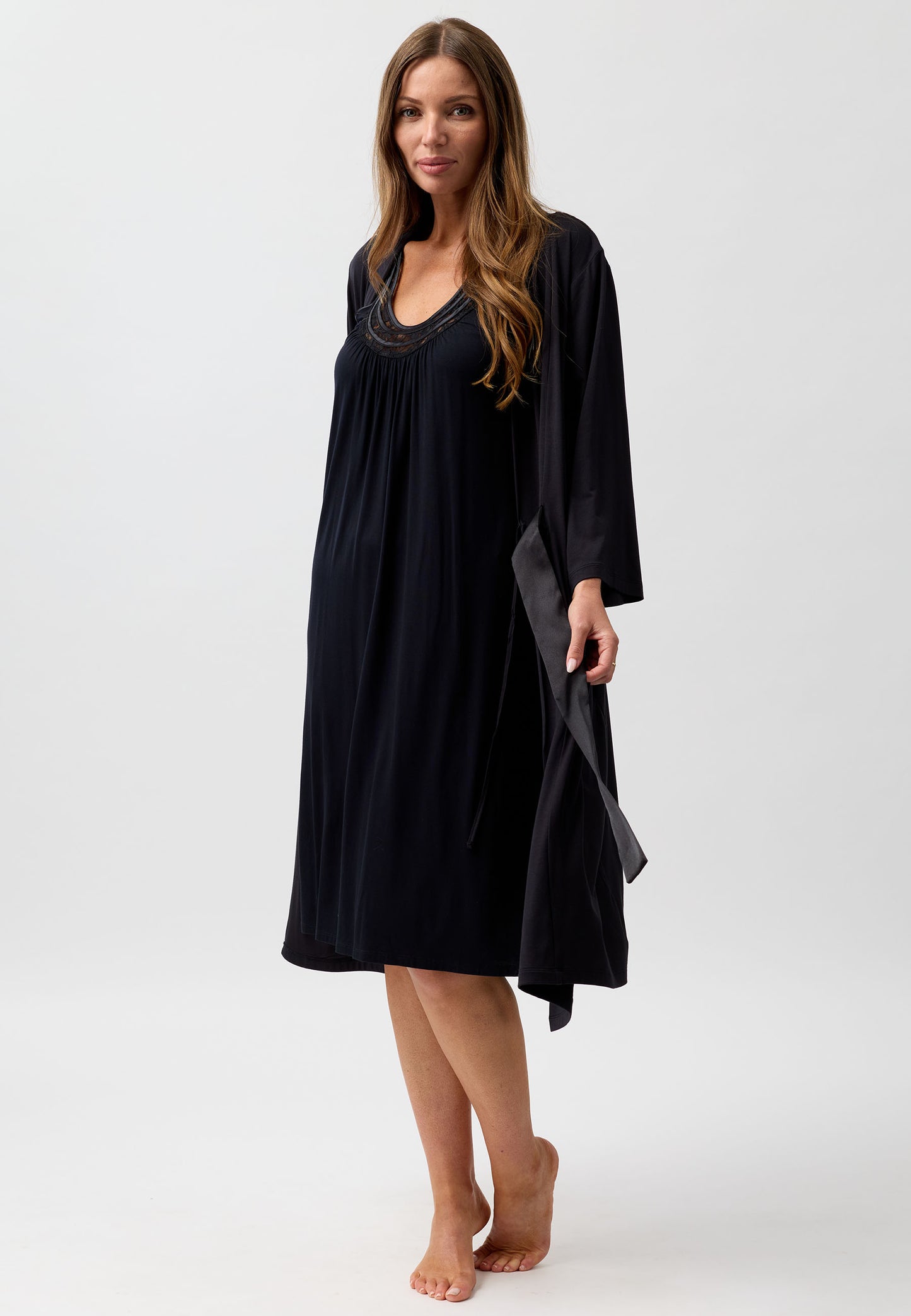 SATIN TIE ROBE BLACK - Y800PL
