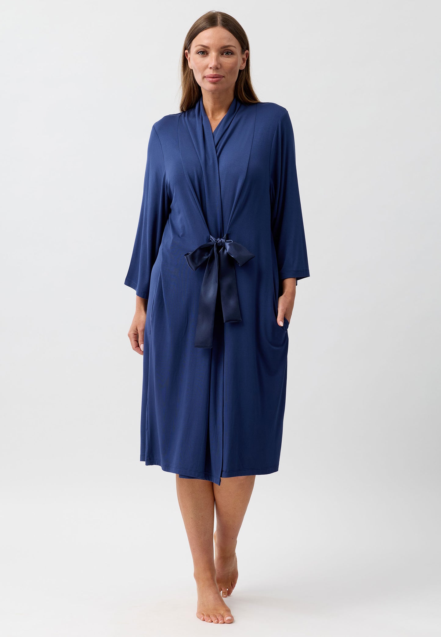 SATIN TIE ROBE NAVY - Y800PL