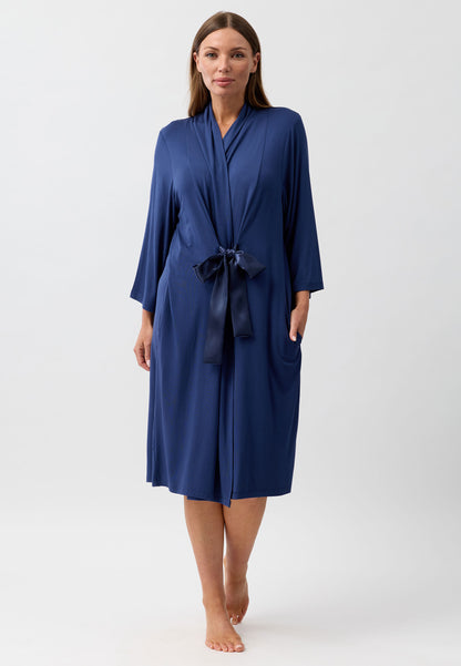 SATIN TIE ROBE NAVY - Y800PL