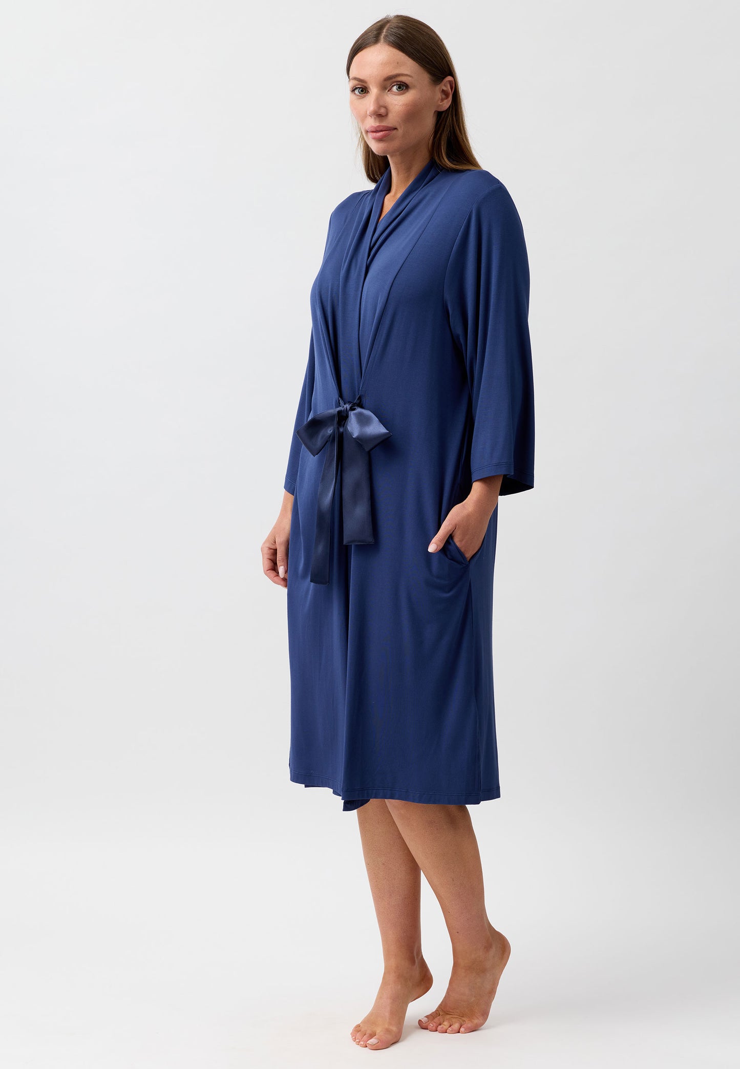 SATIN TIE ROBE NAVY - Y800PL