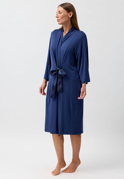 SATIN TIE ROBE NAVY - Y800PL