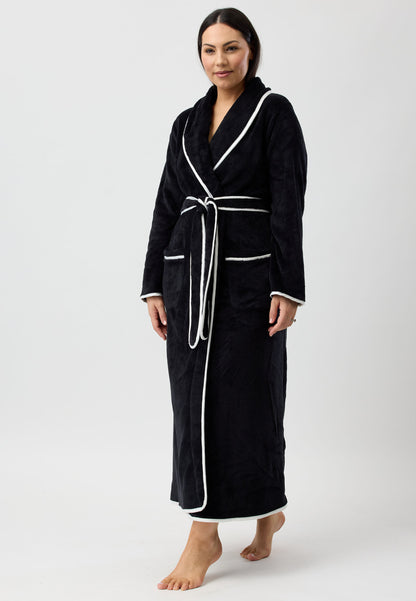 SATIN TRIM ROBE BLACK - Y806