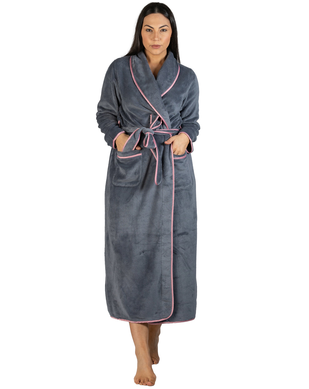 SATIN TRIM ROBE SLATE/BLUSH - Y806 – Yuu Sleepwear