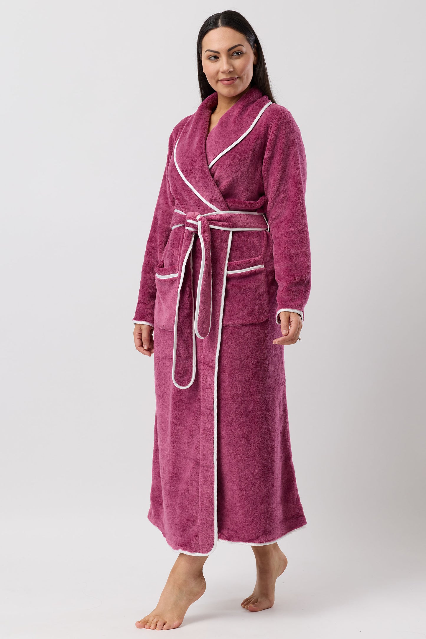 SATIN TRIM ROBE BORDEAUX / IVORY - Y806