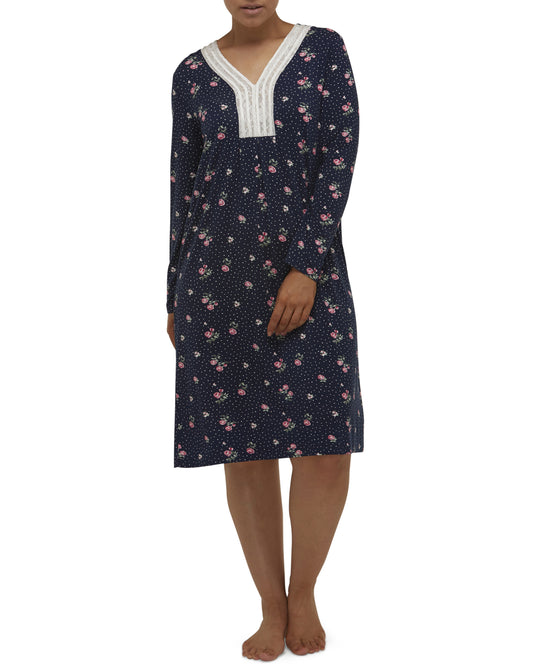 FLORAL SPOT NIGHTIE NAVY - Y682