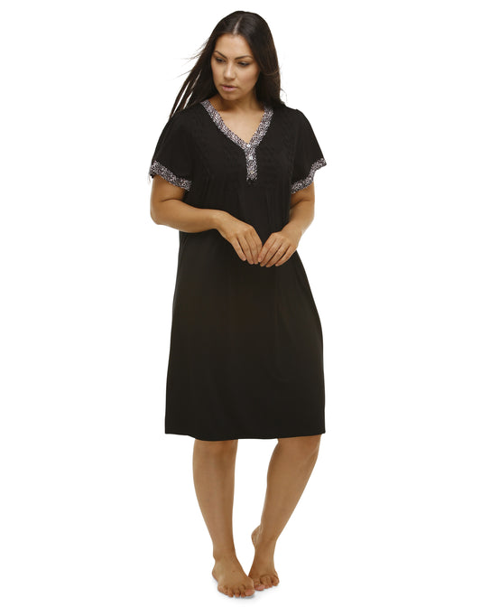 YUU LEOPARD LACE NIGHTIE BLACK - Y684
