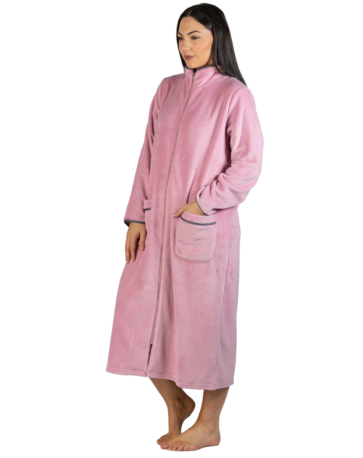 SATIN ZIP ROBE BLUSH - Y801