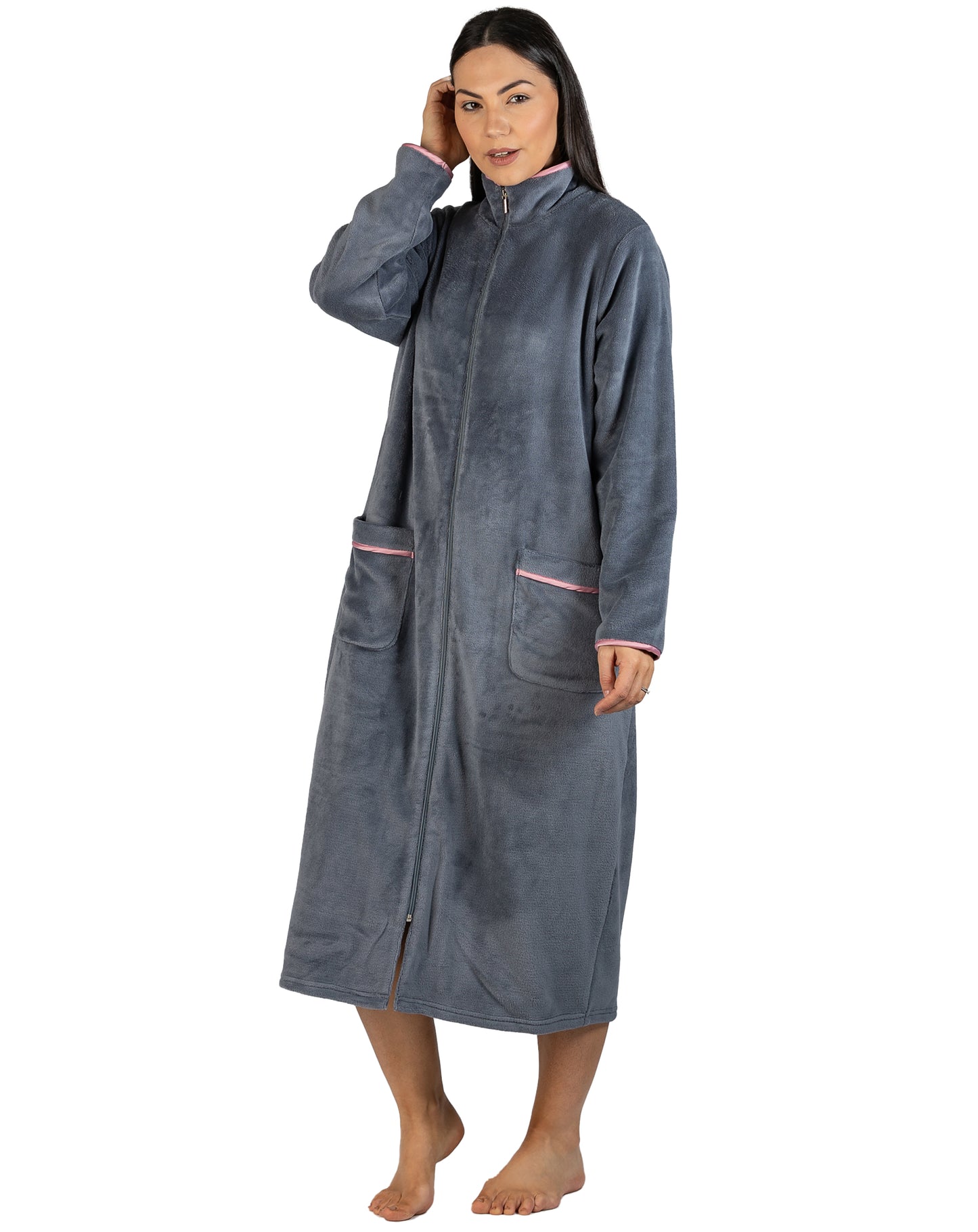 SATIN ZIP ROBE SLATE - Y801